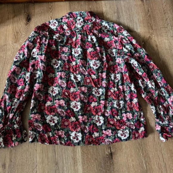J.Crew Liberty Scalloped Sleeve Art Poppy Amelie Floral Sleeve Top Size M - Picture 4 of 7